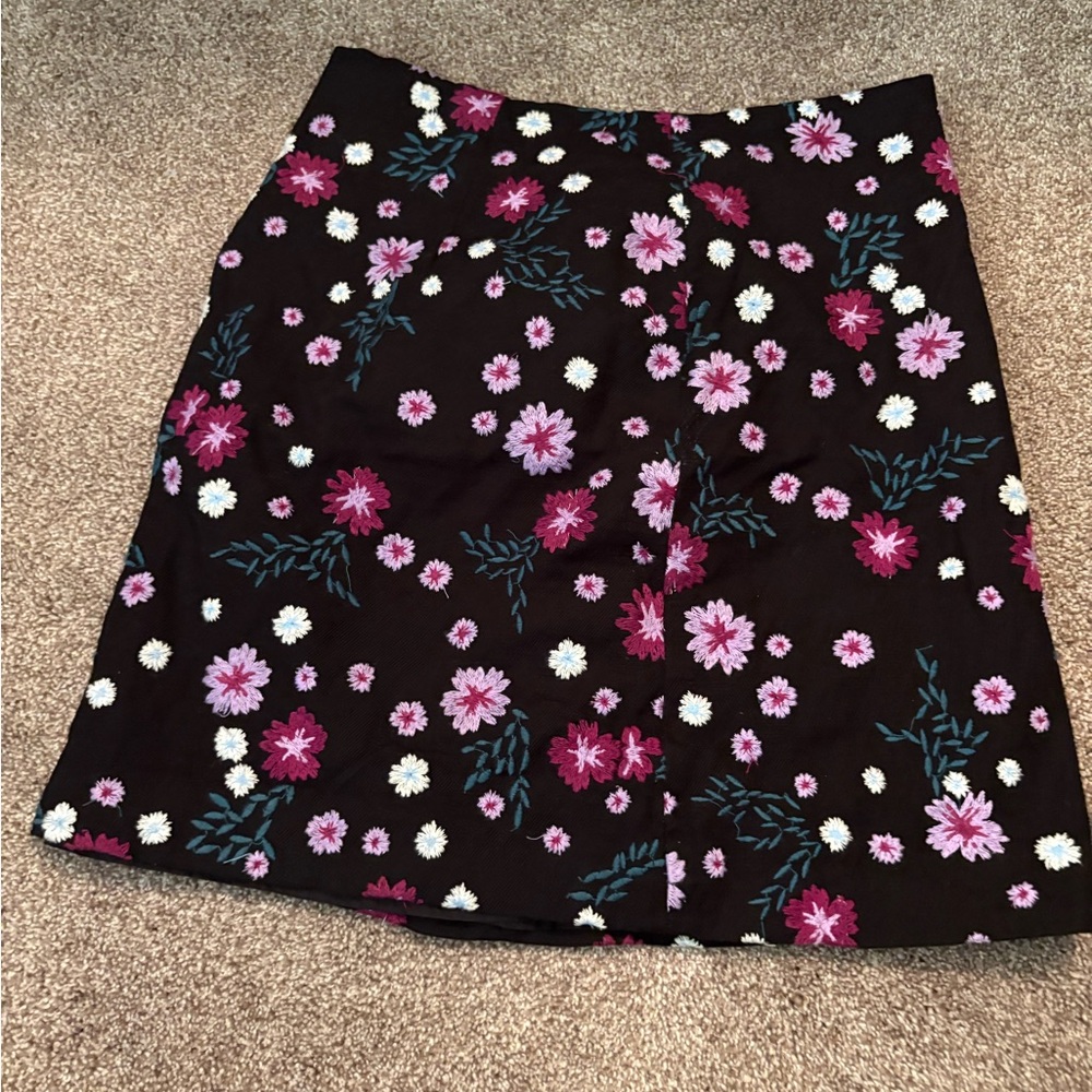 LOFT Black and Pink A-Line Mini Skirt
